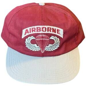 Vintage U.S. Military Army Airborne All The Way Wings Maroon Baseball Cap Hat